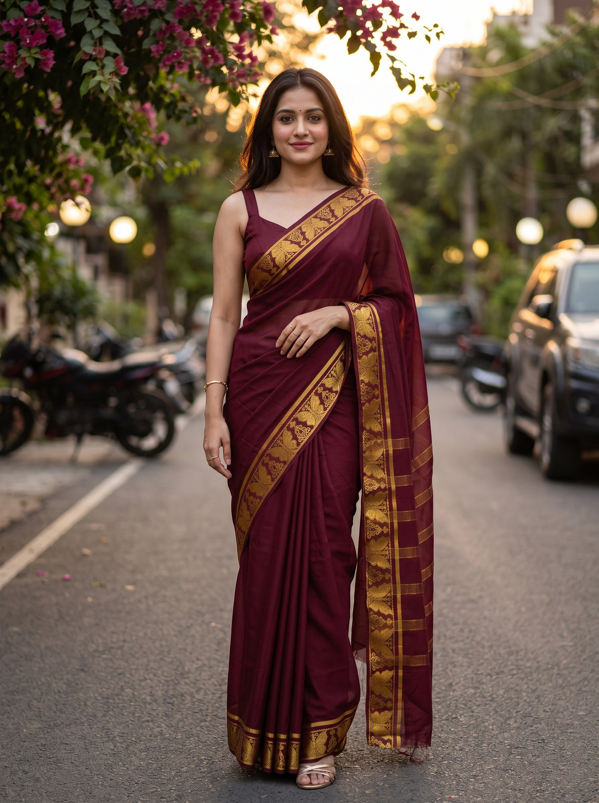 MIMOSA Chocolate Saree Saree — front view on mannequin