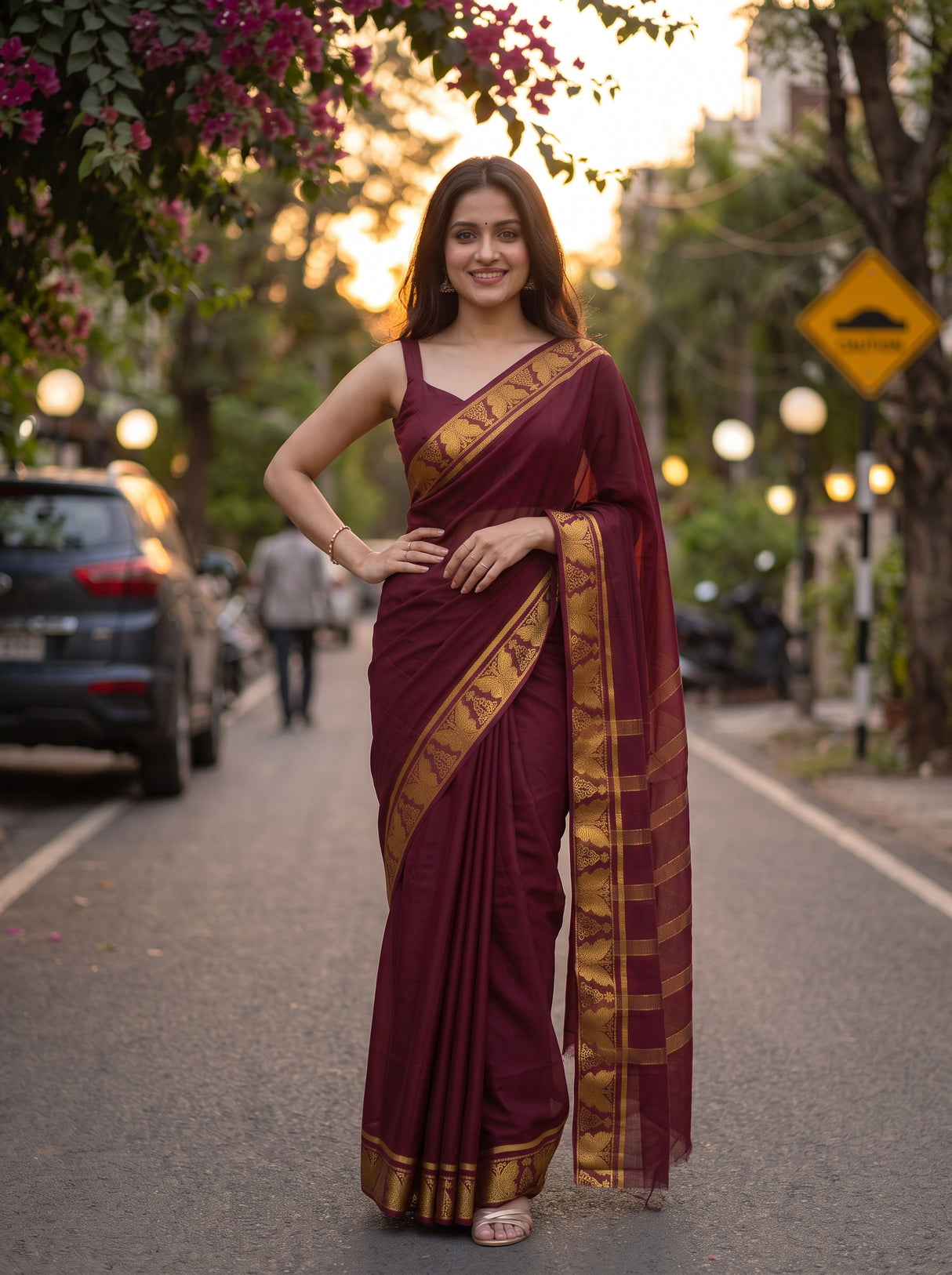 MIMOSA Chocolate Saree Saree — pose 4 styling detail