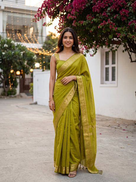 MIMOSA Olive Saree Saree — front view on mannequin
