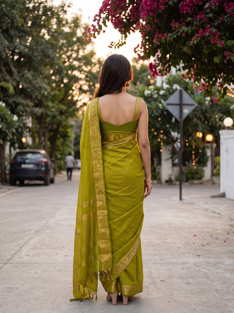 MIMOSA Olive Saree Saree — pose 2 styling detail