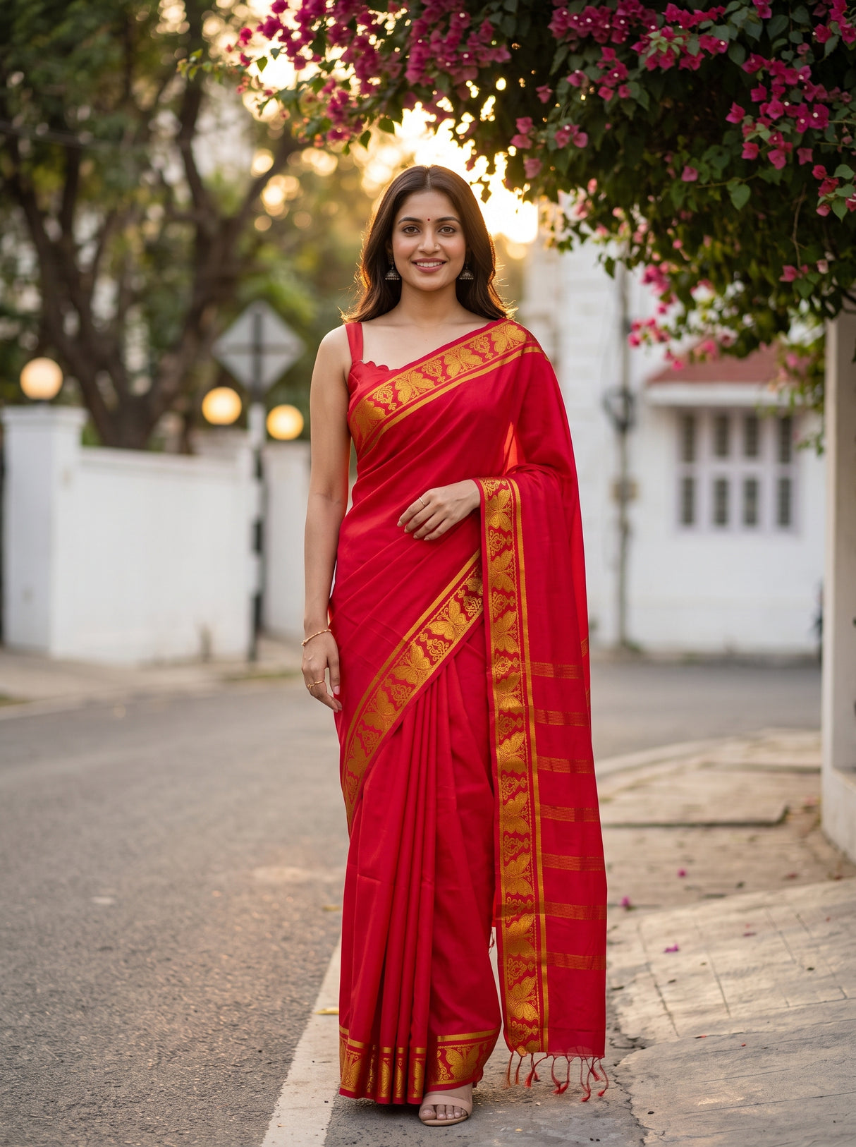 MIMOSA Strawberry Saree Saree — front view on mannequin