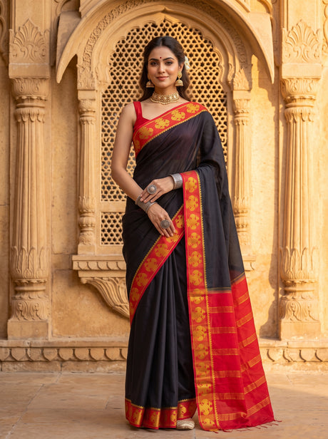 MIMOSA Black Saree Saree — front view on mannequin