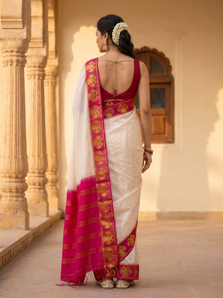 MIMOSA Half White Saree Saree — pose 2 styling detail