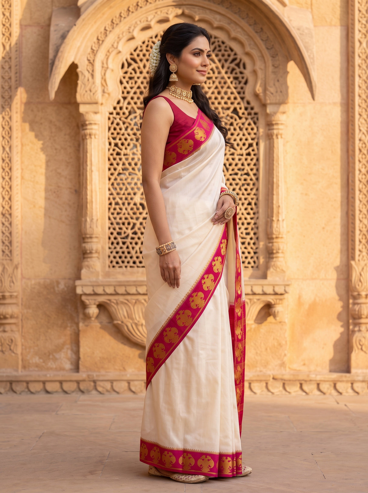 MIMOSA Half White Saree Saree — pose 3 styling detail