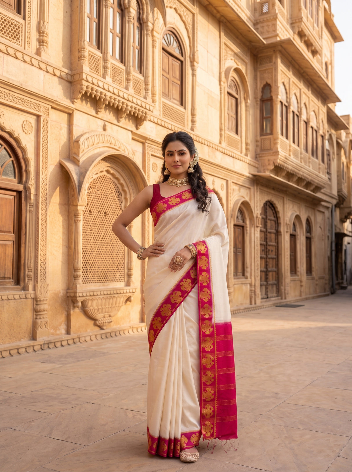 MIMOSA Half White Saree Saree — pose 4 styling detail