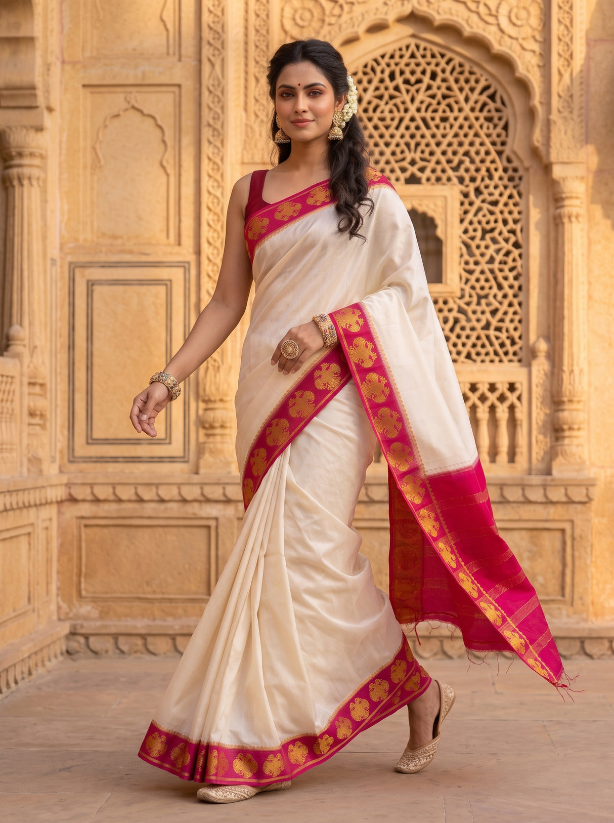 MIMOSA Half White Saree Saree — pose 6 styling detail