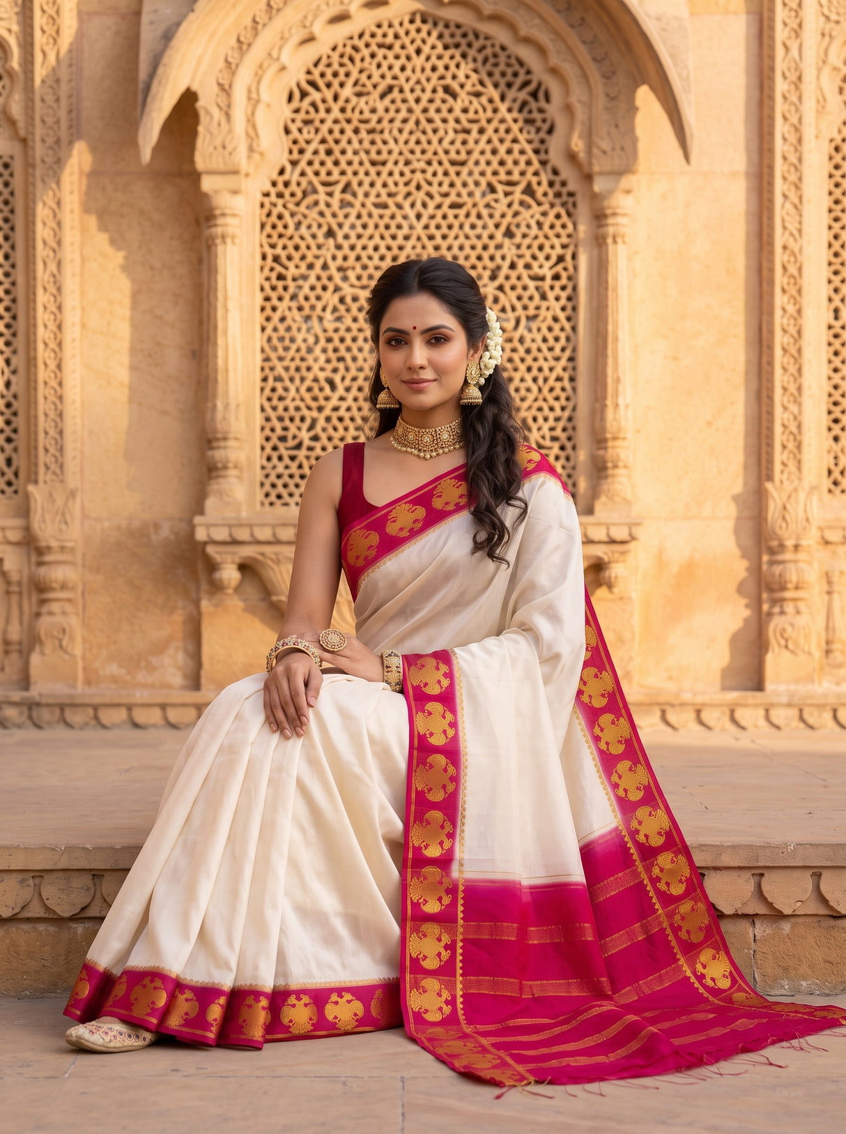MIMOSA Half White Saree Saree — pose 8 styling detail