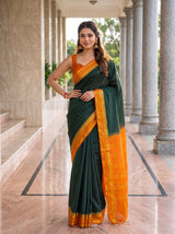 MIMOSA Bottle Green Mysore Silk Crepe Saree — Saree shot pallu body