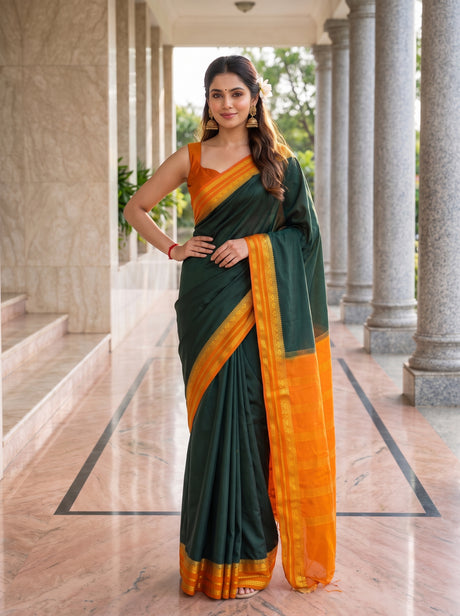 MIMOSA Bottle Green Mysore Silk Crepe Saree — Saree shot pallu body