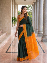 MIMOSA Bottle Green Mysore Silk Crepe Saree — pose 5 styling detail