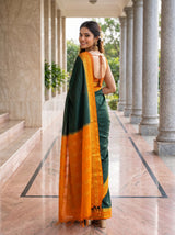 MIMOSA Bottle Green Mysore Silk Crepe Saree — pose 7 styling detail