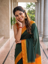 MIMOSA Bottle Green Mysore Silk Crepe Saree — pose 9 styling detail