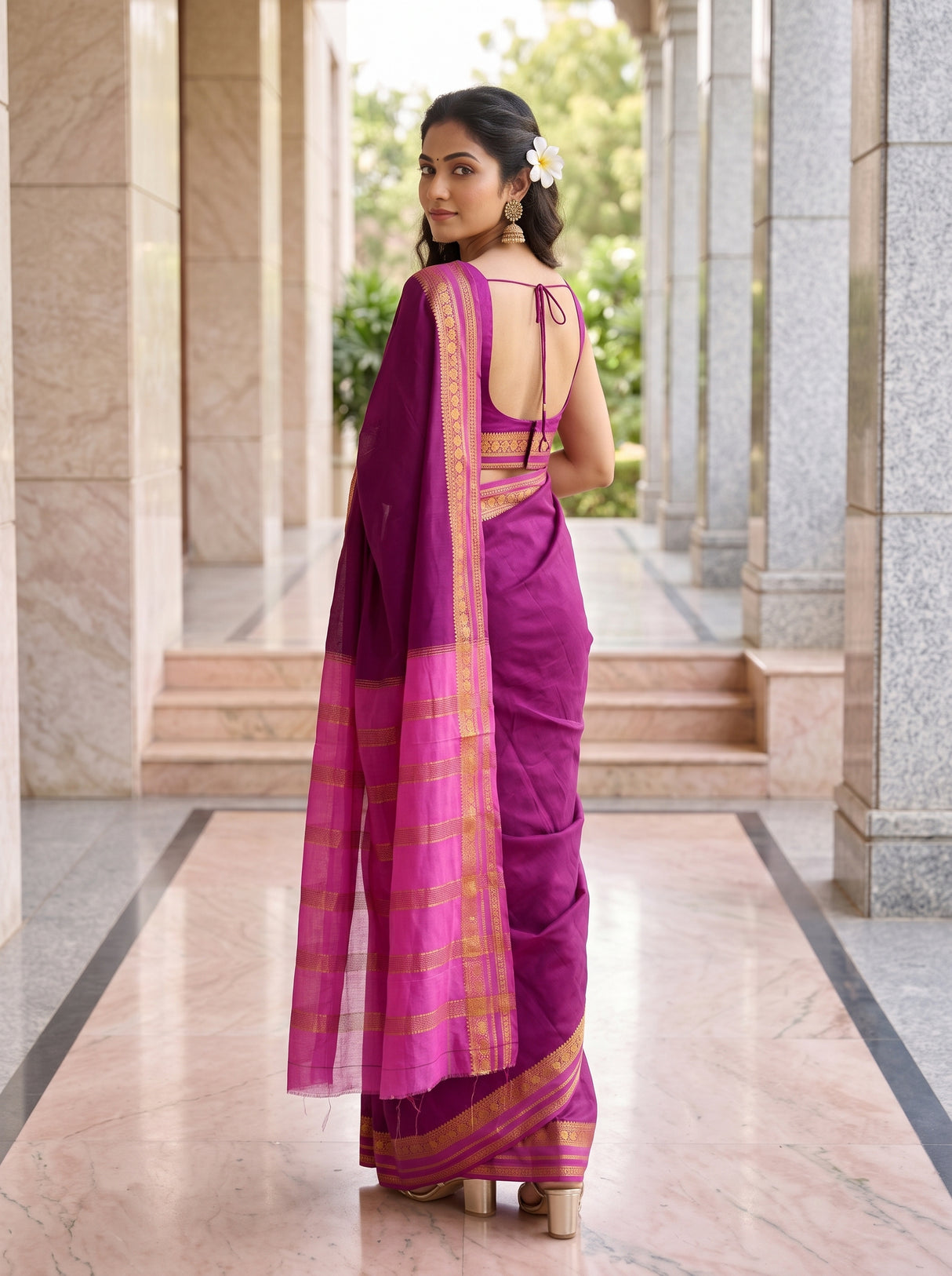 MIMOSA Magenta Mysore Silk Crepe Saree — pose 7 styling detail