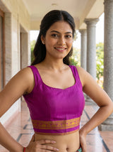 MIMOSA Magenta Mysore Silk Crepe Saree — blouse close-up