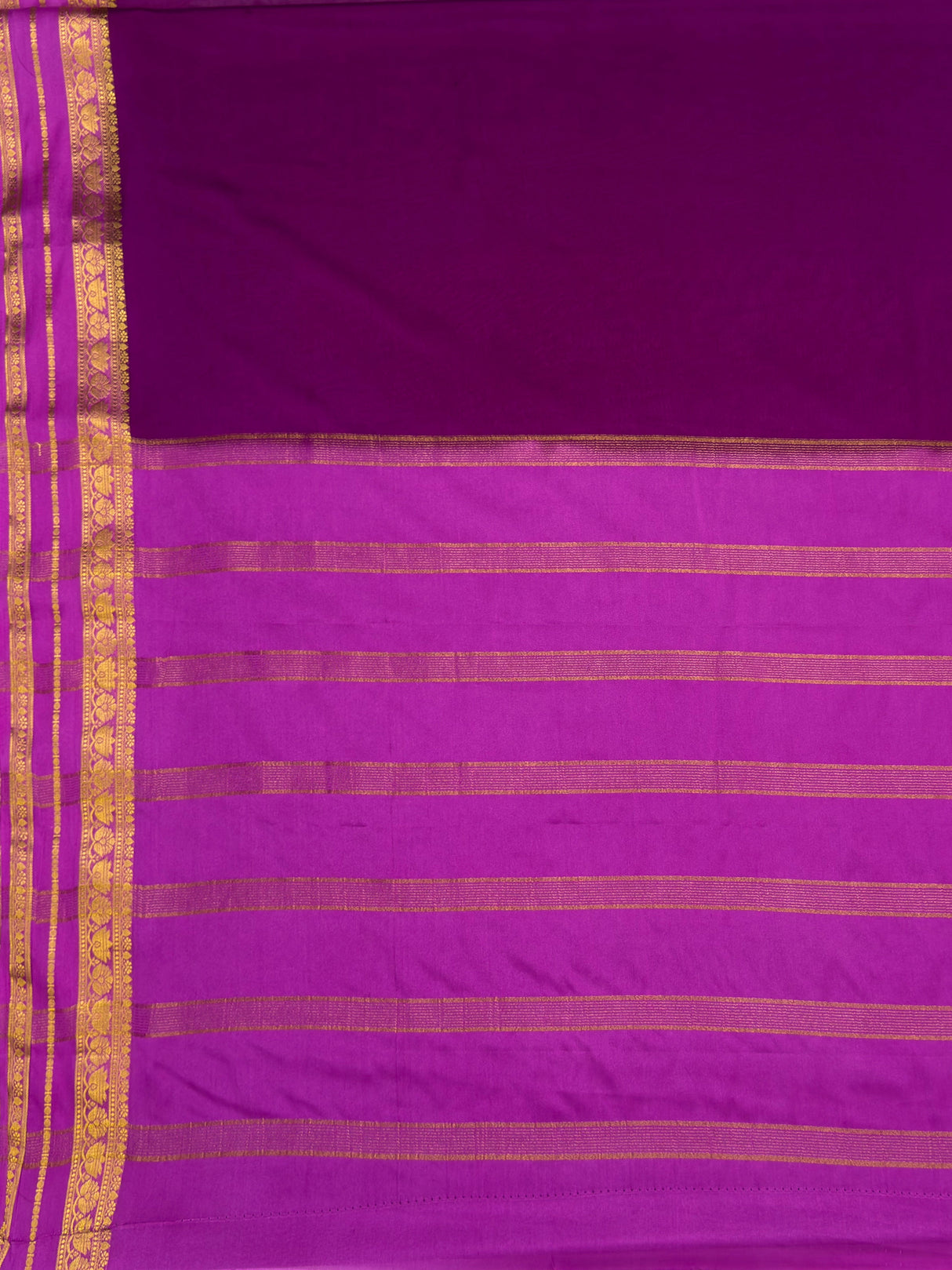 MIMOSA Magenta Mysore Silk Crepe Saree — pallu and zari work detail