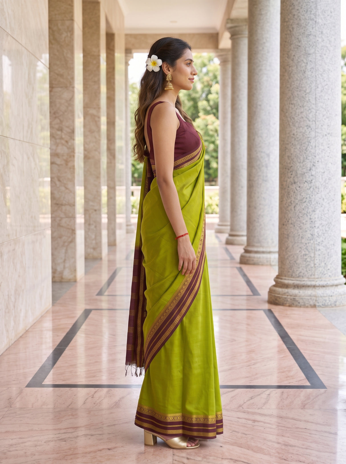 MIMOSA Olive Mysore Silk Crepe Saree — Saree shot pallu body