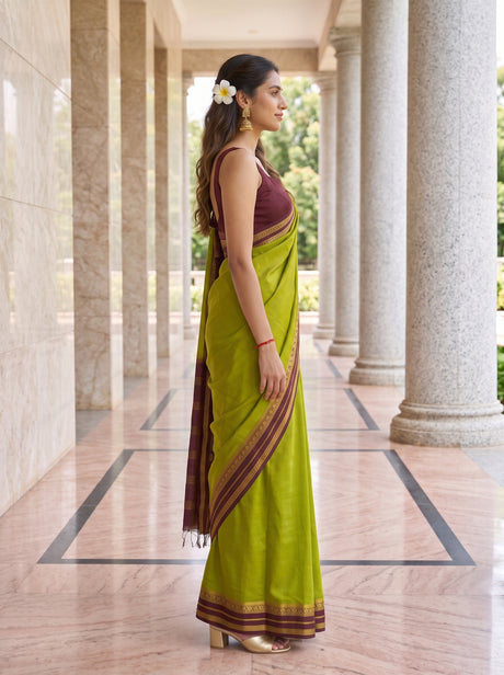 MIMOSA Olive Mysore Silk Crepe Saree — Saree shot pallu body