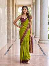MIMOSA Olive Mysore Silk Crepe Saree — pose 4 styling detail