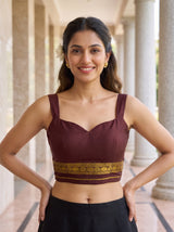 MIMOSA Olive Mysore Silk Crepe Saree — blouse close-up