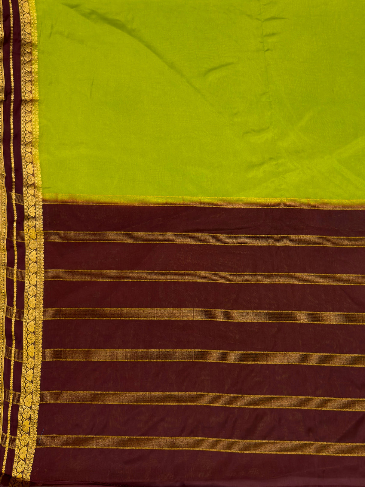 MIMOSA Olive Mysore Silk Crepe Saree — pallu and zari work detail