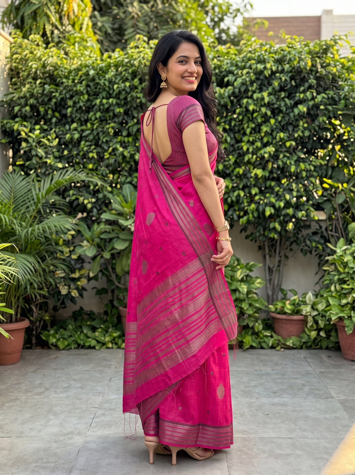 MIMOSA Gajari Banarasi tusser Saree — detail of fabric weave