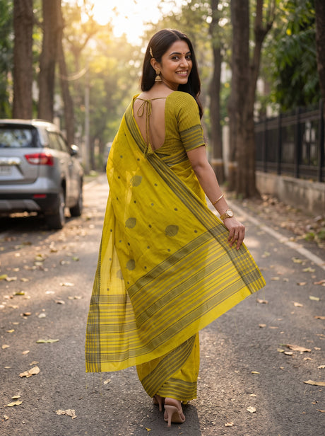 MIMOSA Lemon Banarasi tusser Saree — full view