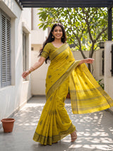 MIMOSA Lemon Banarasi tusser Saree — close-up of border