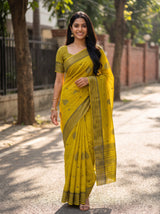 MIMOSA Lemon Banarasi tusser Saree — detail of fabric weave