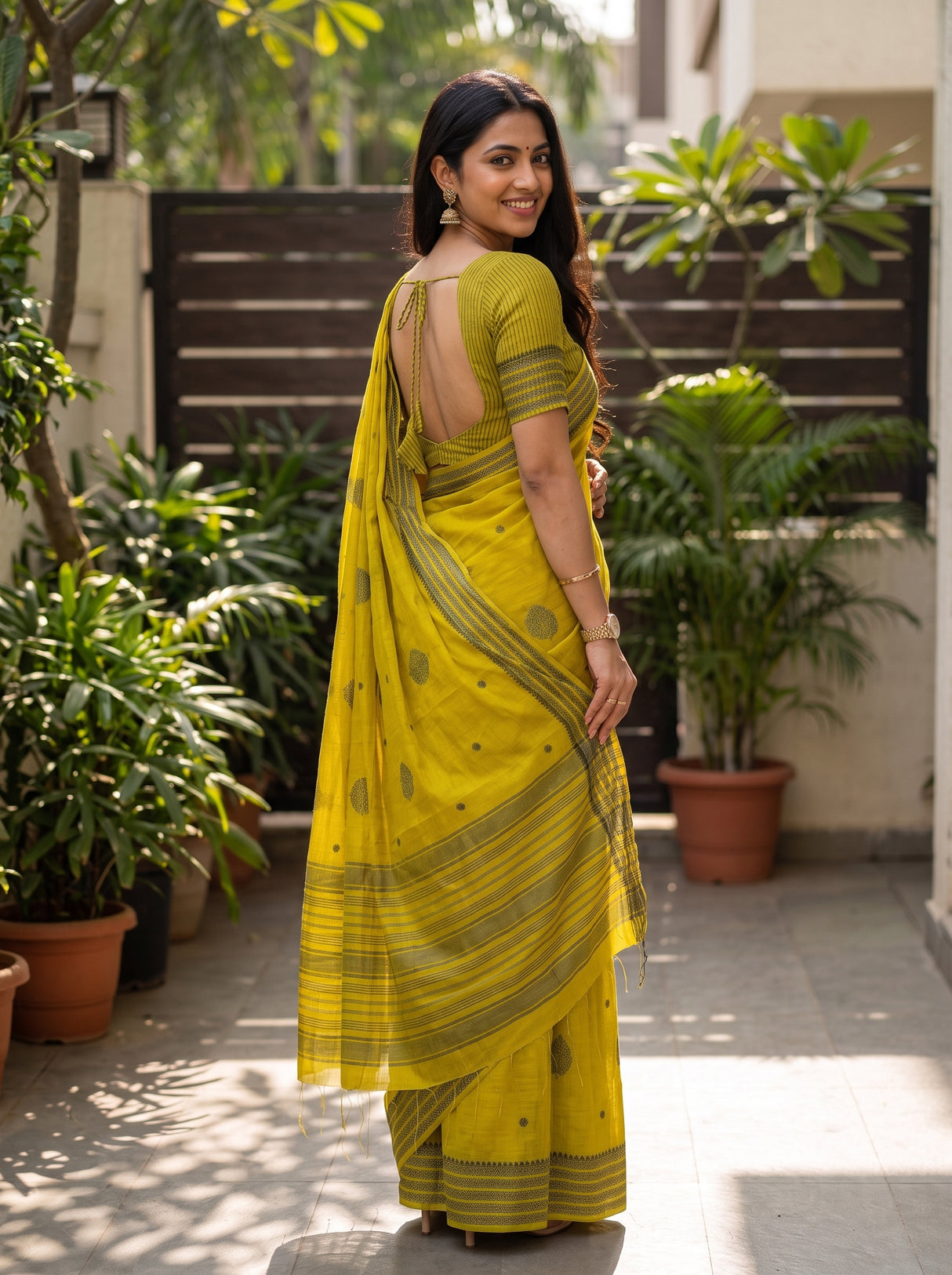 MIMOSA Lemon Banarasi tusser Saree — blouse detail