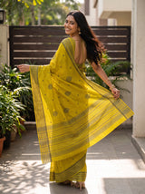 MIMOSA Lemon Banarasi tusser Saree — pose 9 styling detail