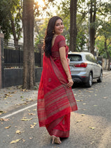 MIMOSA Strawberry Banarasi tusser Saree — full view