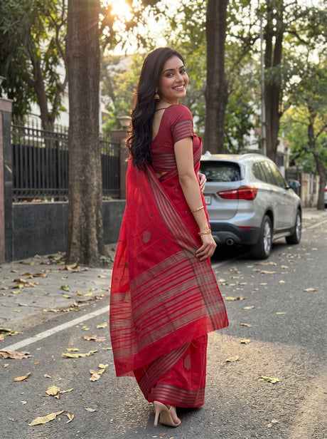 MIMOSA Strawberry Banarasi tusser Saree — full view