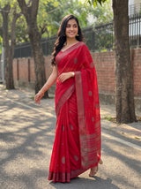 MIMOSA Strawberry Banarasi tusser Saree — close-up of border