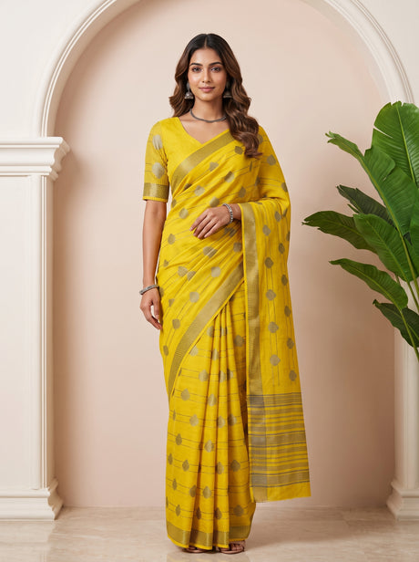 MIMOSA Lemon Banarasi tusser Saree — AI Model lifestyle pose