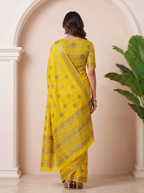 MIMOSA Lemon Banarasi tusser Saree — Saree shot pallu + body