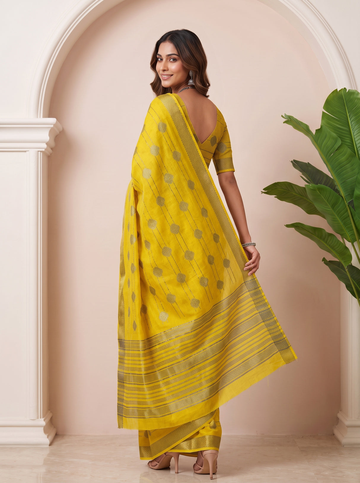 MIMOSA Lemon Banarasi tusser Saree — pose 7 styling detail
