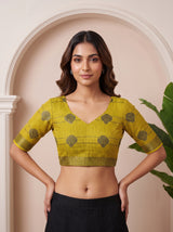 MIMOSA Lemon Banarasi tusser Saree — blouse close-up
