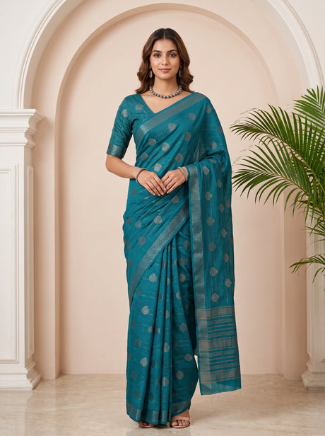 MIMOSA Sapphire Banarasi tusser Saree — AI Model lifestyle pose
