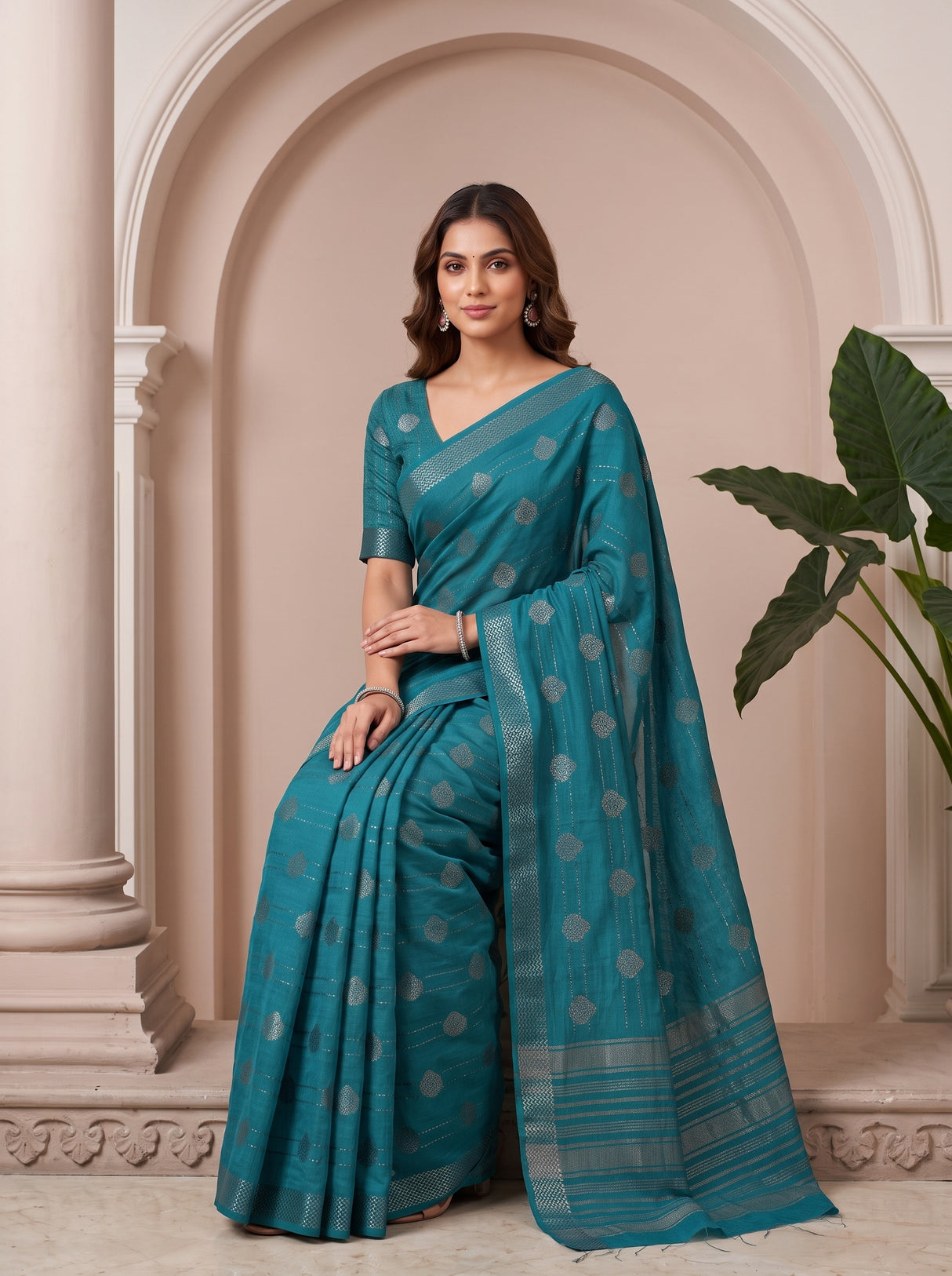 MIMOSA Sapphire Banarasi tusser Saree — pose 8 styling detail