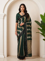 MIMOSA Bottle Green Saree Saree — front view on mannequin