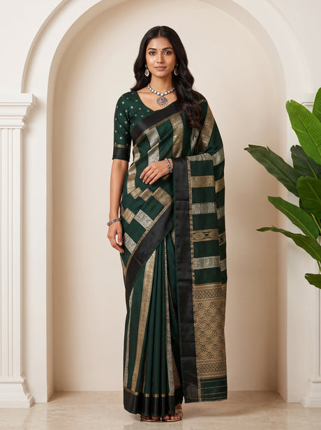 MIMOSA Bottle Green Saree Saree — front view on mannequin
