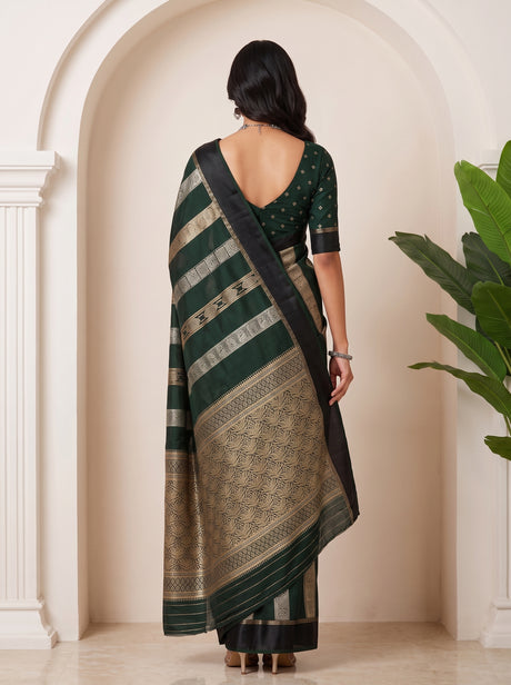 MIMOSA Bottle Green Saree Saree — pose 2 styling detail