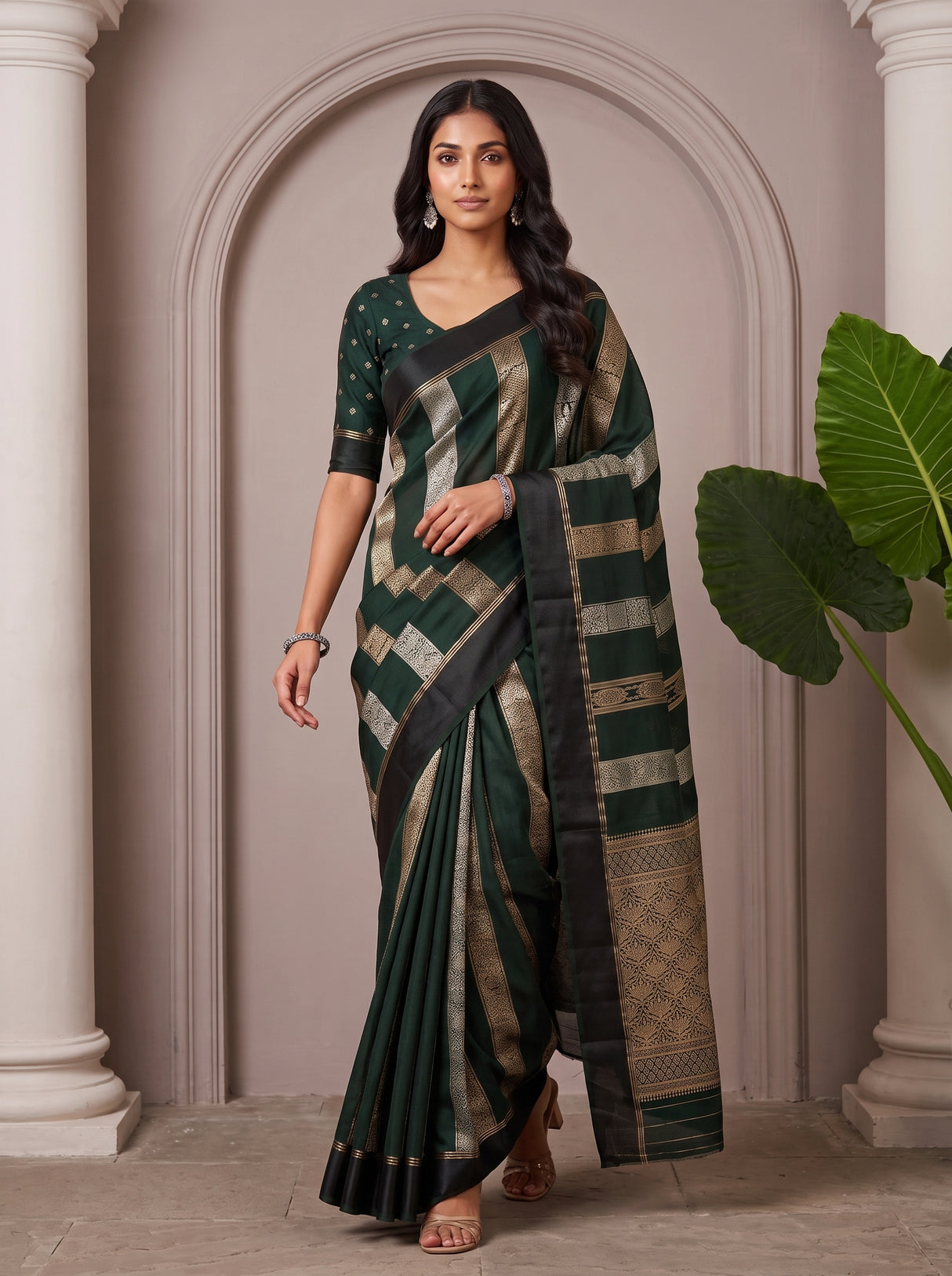 MIMOSA Bottle Green Saree Saree — pose 6 styling detail