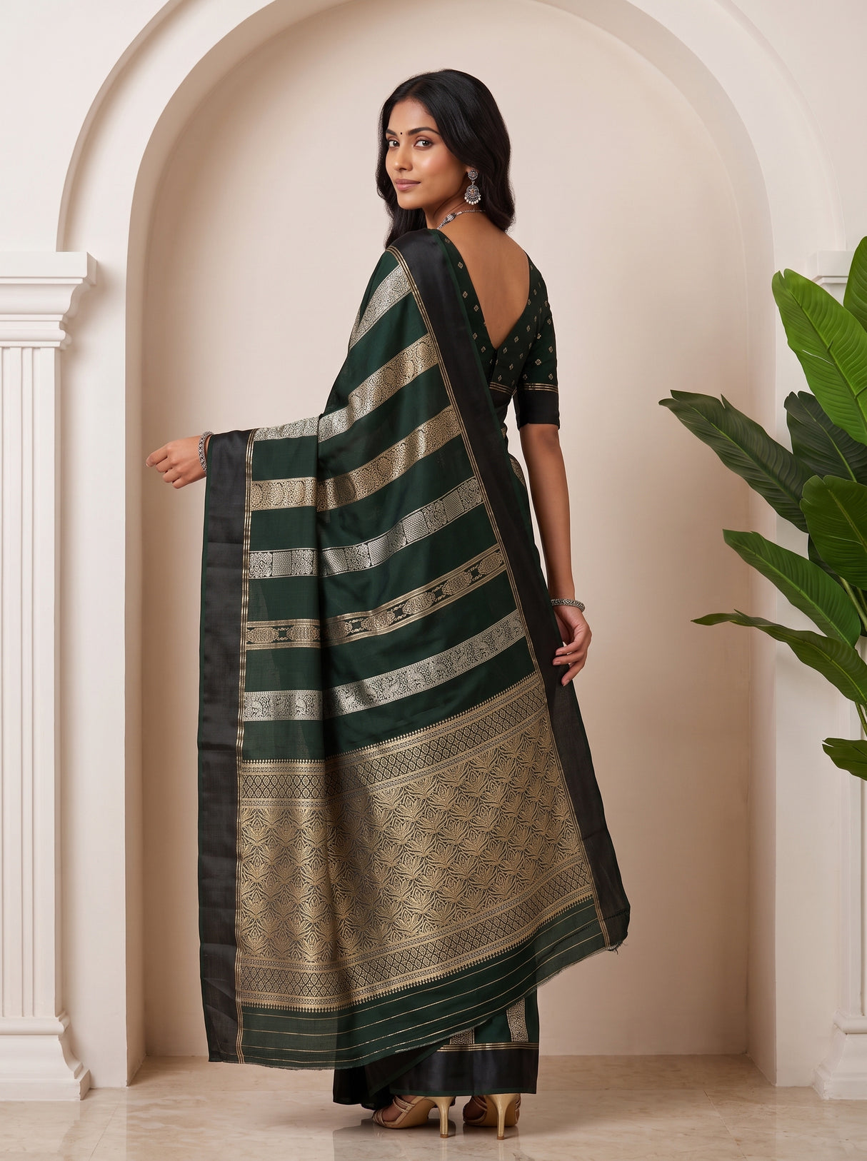 MIMOSA Bottle Green Saree Saree — pose 7 styling detail