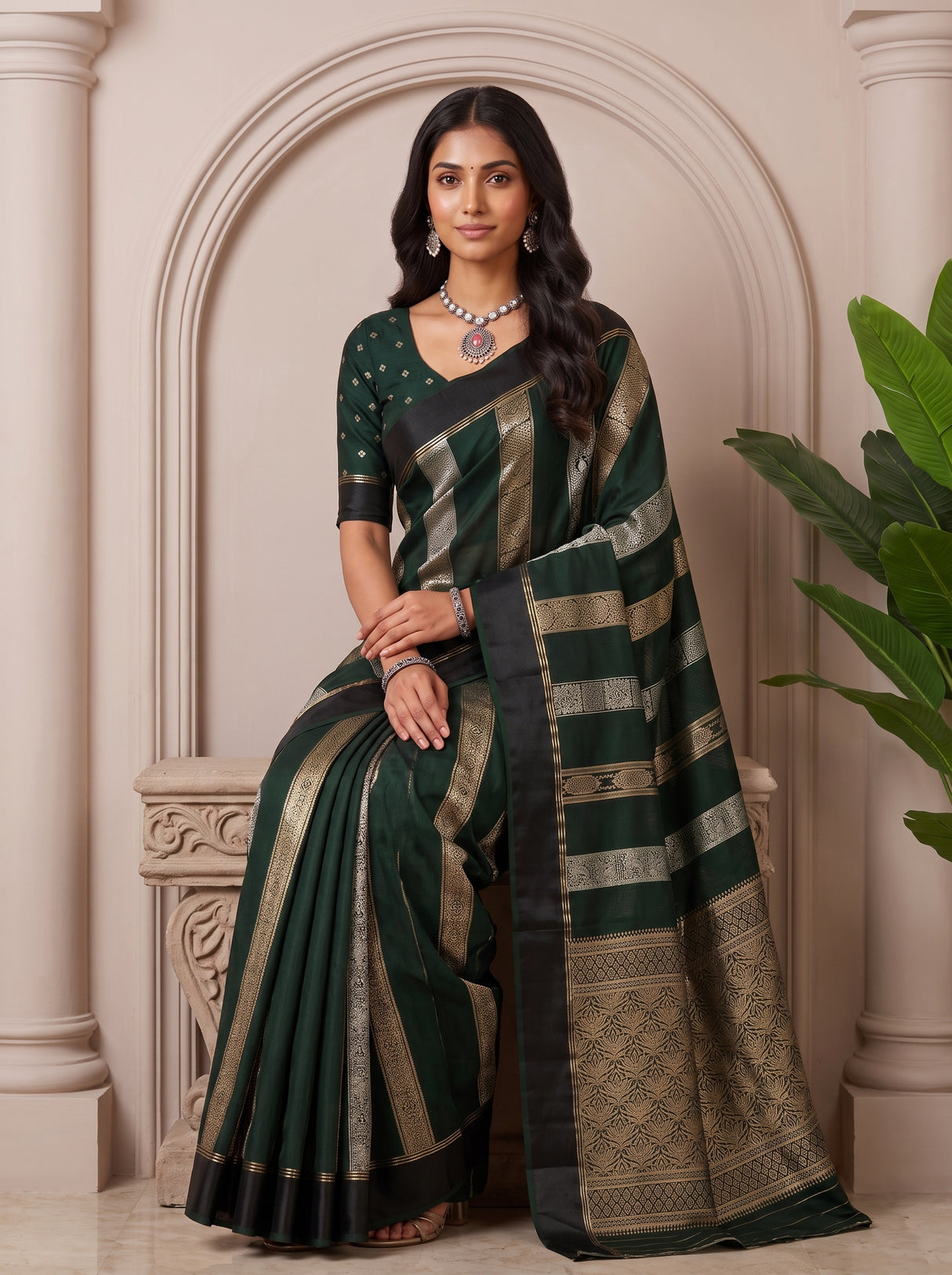 MIMOSA Bottle Green Saree Saree — pose 8 styling detail