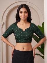 MIMOSA Bottle Green Saree Saree — blouse close-up