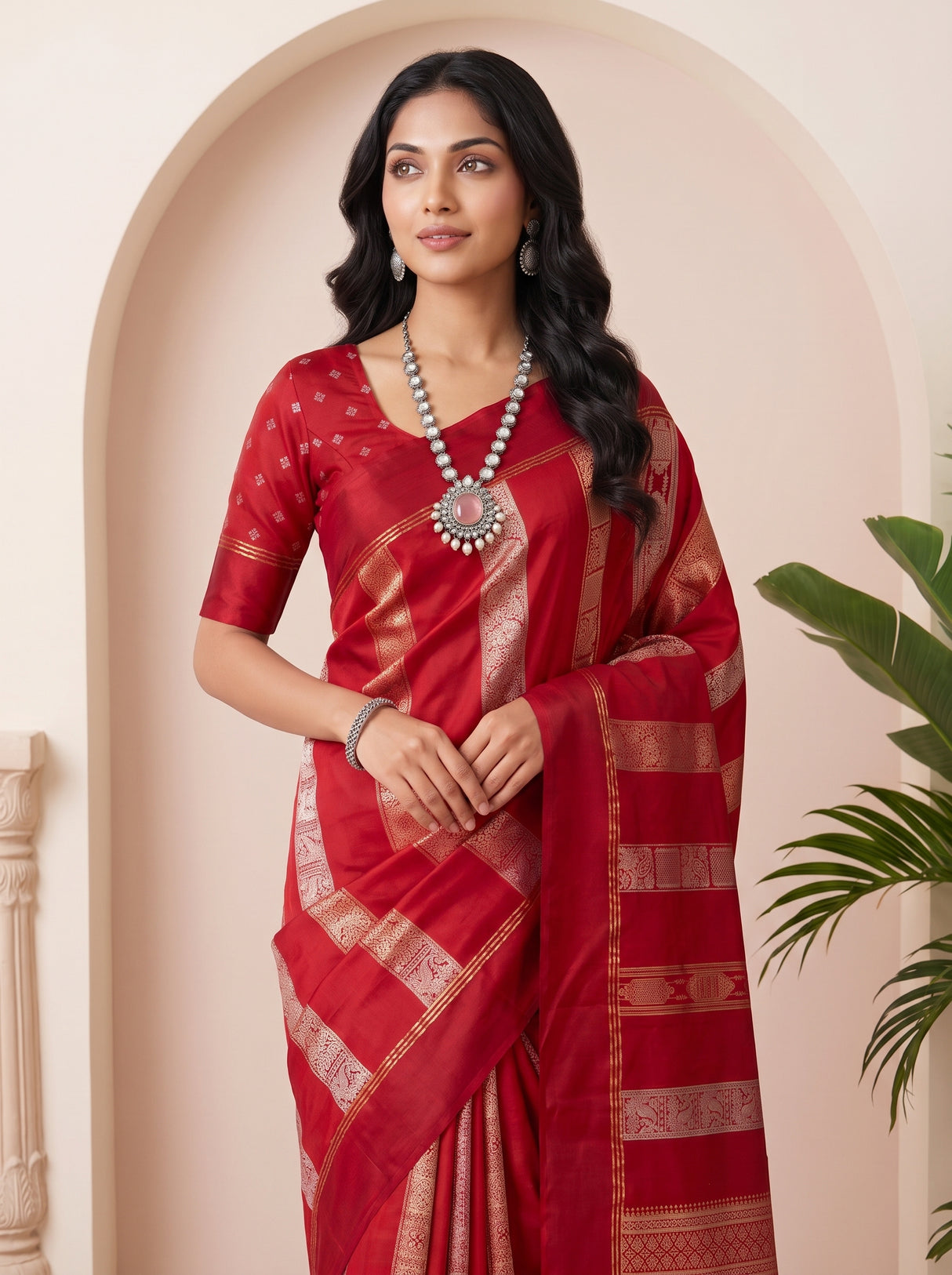 MIMOSA Red Saree Saree — pose 10 styling detail
