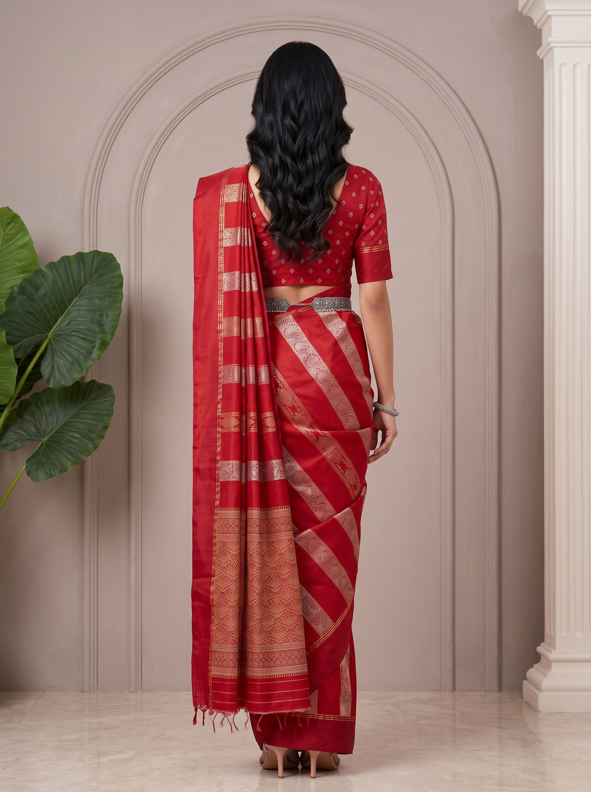 MIMOSA Red Saree Saree — pose 2 styling detail