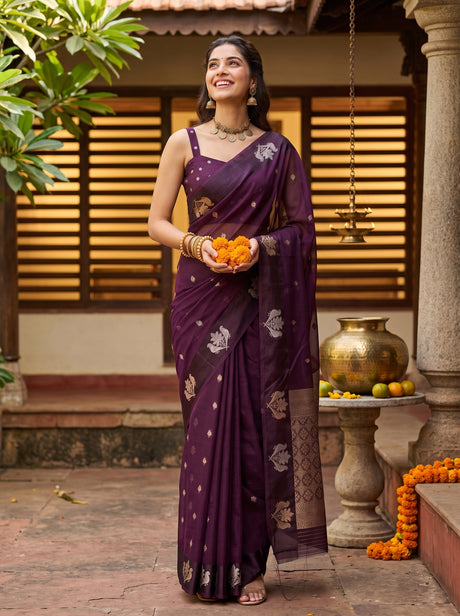 MIMOSA Jamun Manipuri Linen Saree — AI Model lifestyle