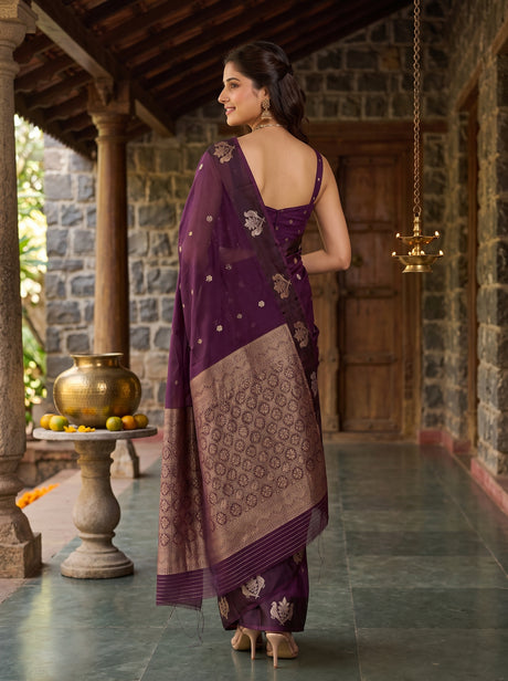 MIMOSA Jamun Manipuri Linen Saree — Saree shot pallu and body